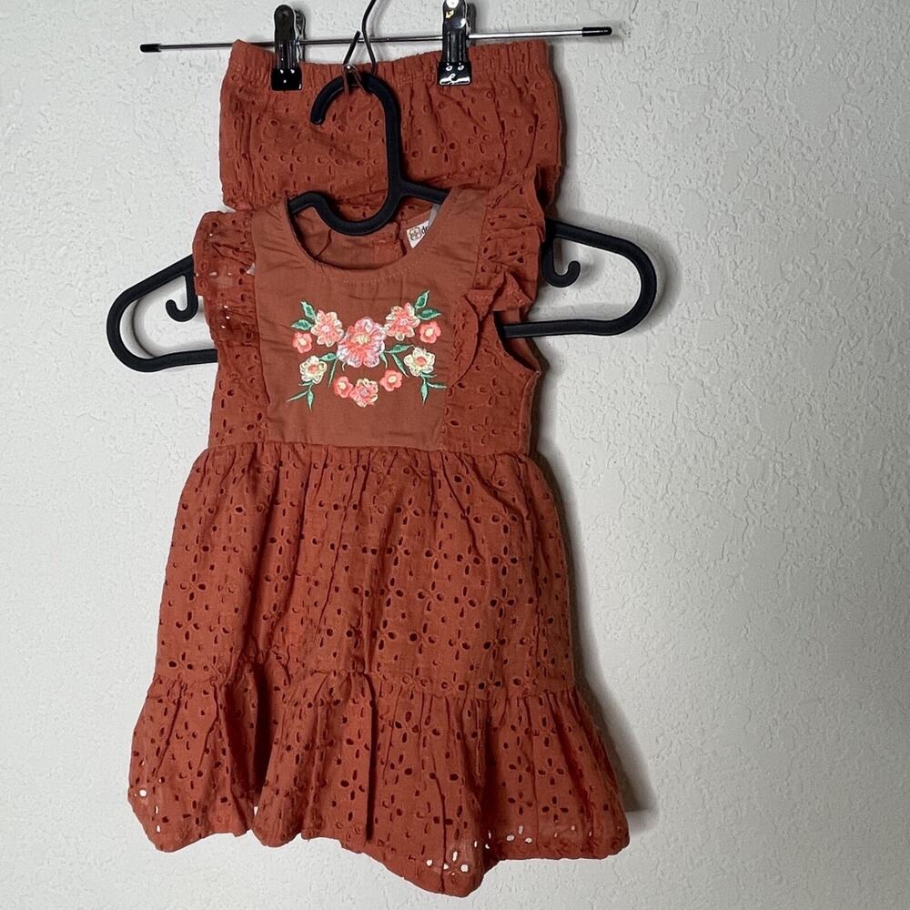Daisy Fuentes Dress Set Eyelet Flutter Sleeve Lined Embroidered Girls Size 18M
